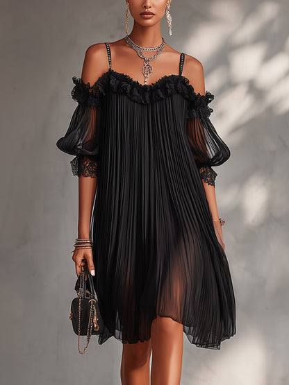 Vittoria | Black Chiffon Off-Shoulder Mini Dress