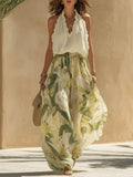 Lila Chiffon Ruffled Top and Lily Print Pants Set