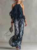 Sofia Halter Neck Top and Printed Wide-leg Pants Set