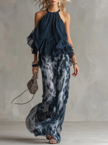 Sofia Halter Neck Top and Printed Wide-leg Pants Set