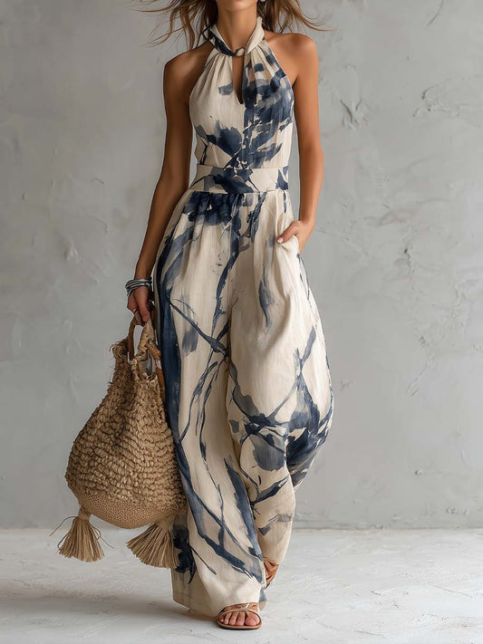 Lila Ink Wash Print Wide Leg Jumpsuit