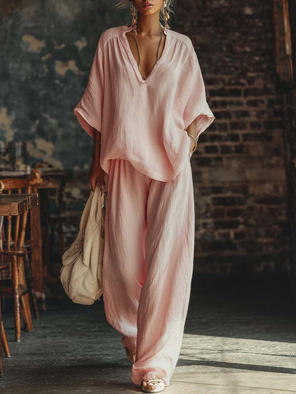 Samantha V-Neck Shirt and Trousers Set