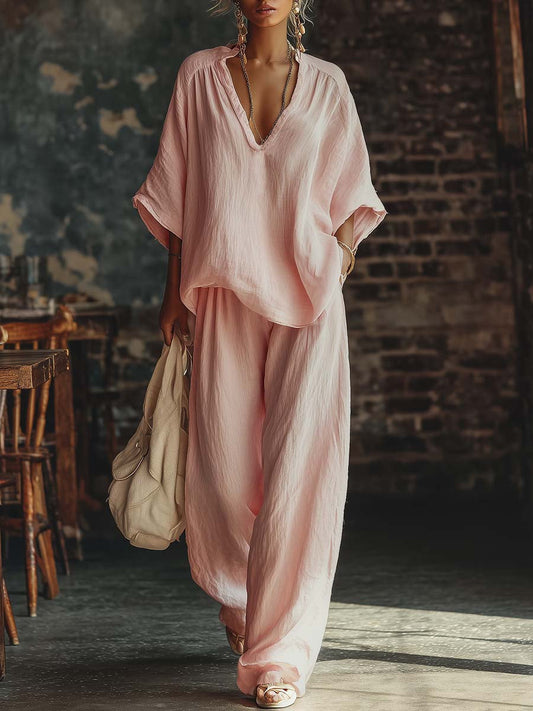 Samantha V-Neck Shirt and Trousers Set
