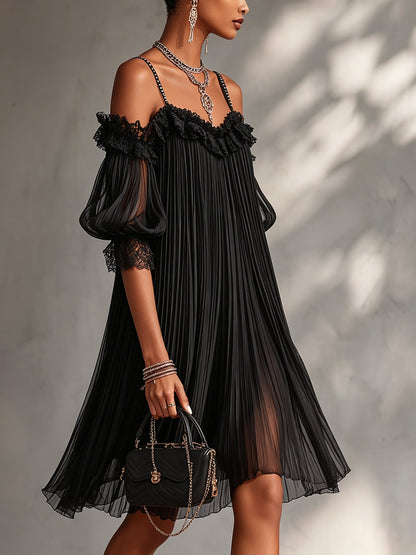 Vittoria | Black Chiffon Off-Shoulder Mini Dress