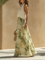 Lila Chiffon Ruffled Top and Lily Print Pants Set