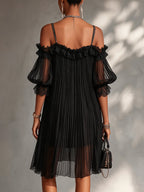 Vittoria | Black Chiffon Off-Shoulder Mini Dress