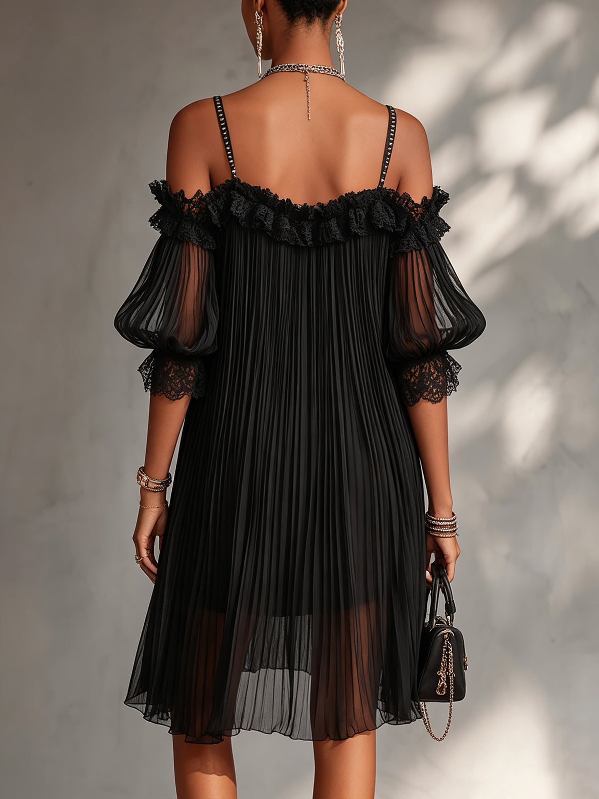 Vittoria | Black Chiffon Off-Shoulder Mini Dress