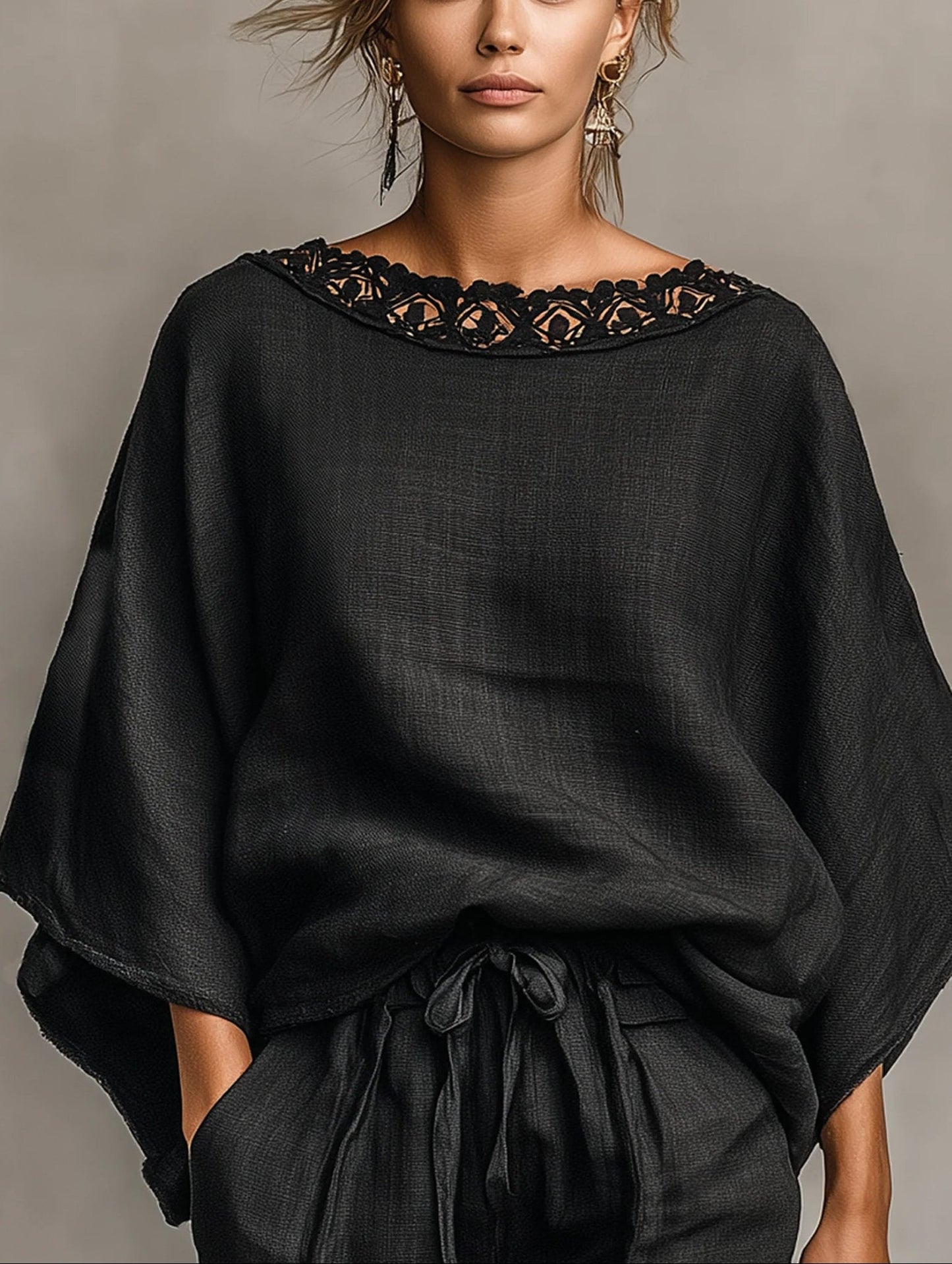 Lila Lace Boat Neck Blouse and Shorts Set