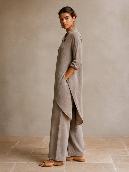 Women's Asymmetric Wrap Linen Vacation Two‑Piece Set MDZ1471H8LYL