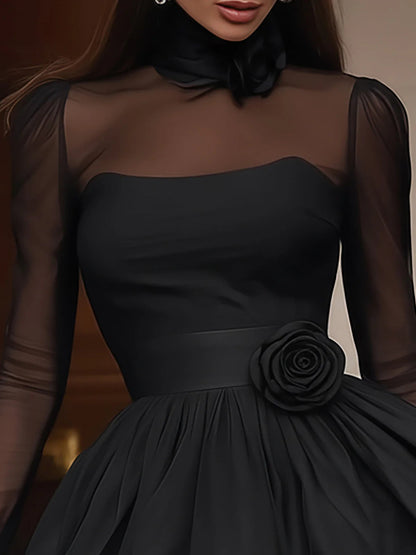 Beach Glam Black Tulle Accent Puff Skirt Mini Dress Style