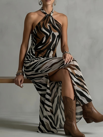 Valeria™ – Wild Elegance Halter Maxi Dress