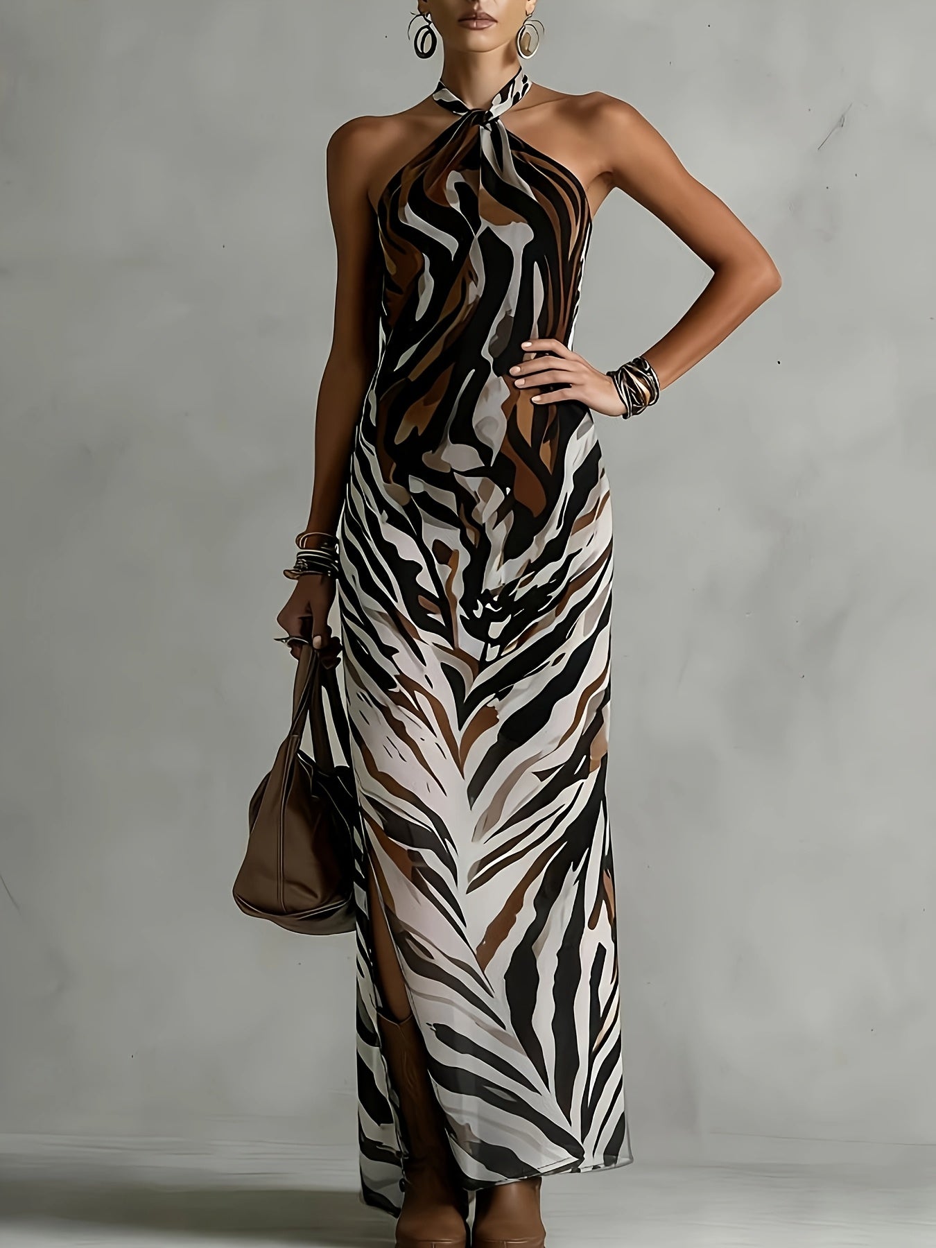 Valeria™ – Wild Elegance Halter Maxi Dress