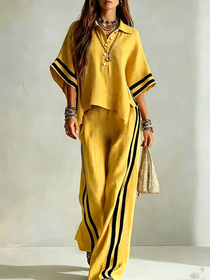 2PCSNew Women's Short Sleeved Shirt Loose Pants 2pcs Set