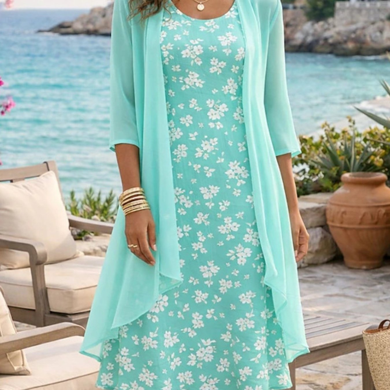 Women's Fashionable Elegant 2pcs Chiffon Dress Set Sophisticated Design with Matching Top and Skirt Feminine Chic Casual Daytime to Evening Wear Travel Outing Weekend Errands Lounge Wear Comfortable Fashionable Outfit Spring Summer
