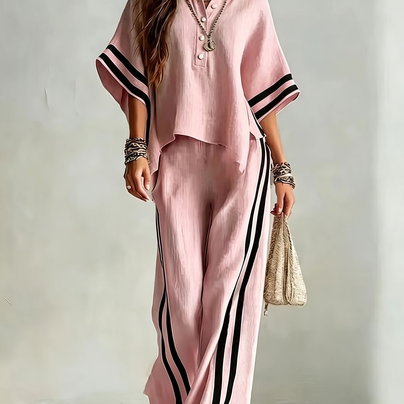 2PCSNew Women's Short Sleeved Shirt Loose Pants 2pcs Set
