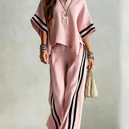 2PCSNew Women's Short Sleeved Shirt Loose Pants 2pcs Set
