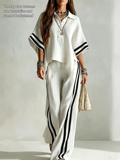 2PCSNew Women's Short Sleeved Shirt Loose Pants 2pcs Set