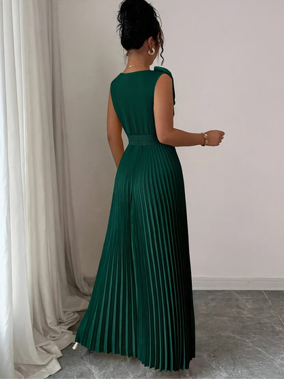 Elegant V-neck Sleeveless Patchwork Exaggerated Floral A-line Hem Pleated Dress