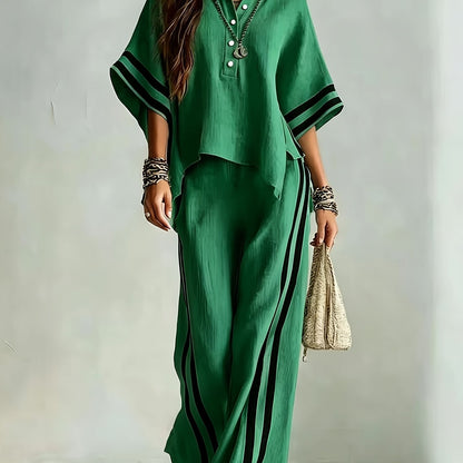 2PCSNew Women's Short Sleeved Shirt Loose Pants 2pcs Set