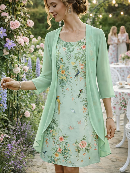 Women's Fashionable Elegant 2pcs Chiffon Dress Set Sophisticated Design with Matching Top and Skirt Feminine Chic Casual Daytime to Evening Wear Travel Outing Weekend Errands Lounge Wear Comfortable Fashionable Outfit Spring Summer