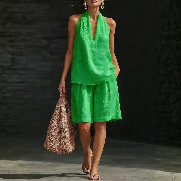 Minimalist Old-money Style Halter-neck Cotton Linen Set