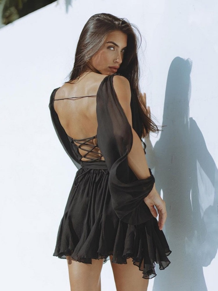 Women's Chiffon Ruffled Mini Dress