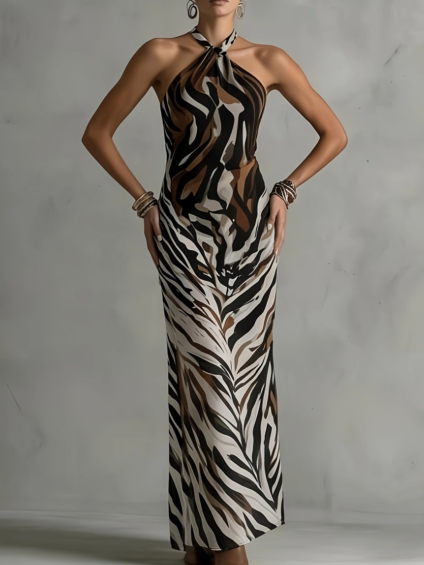 Valeria™ – Wild Elegance Halter Maxi Dress