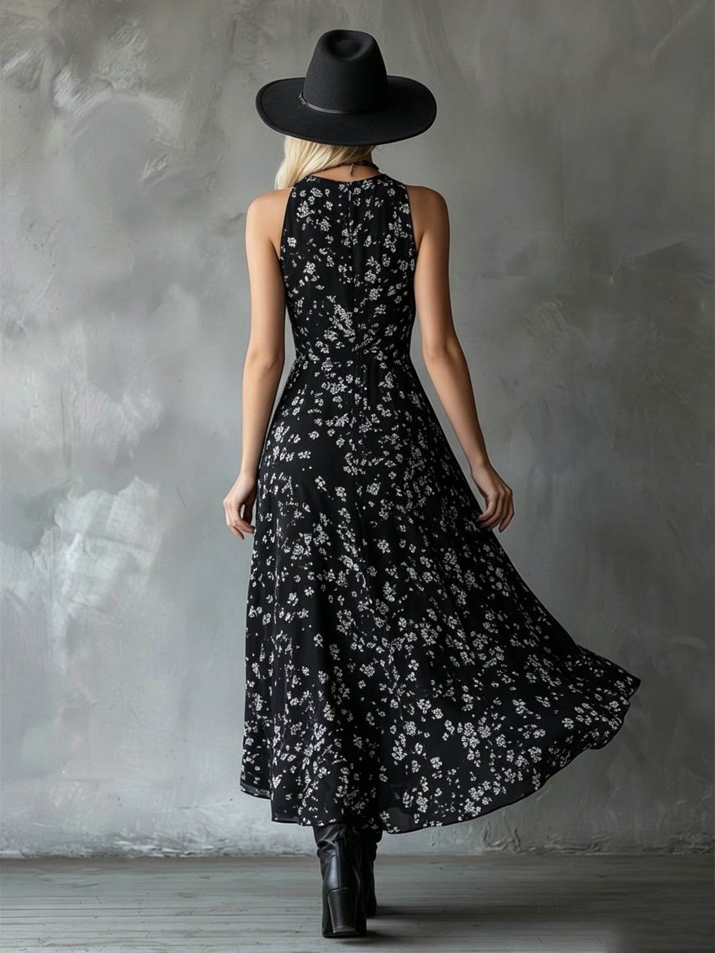 Serena™ – Midnight Bloom Halter Dress