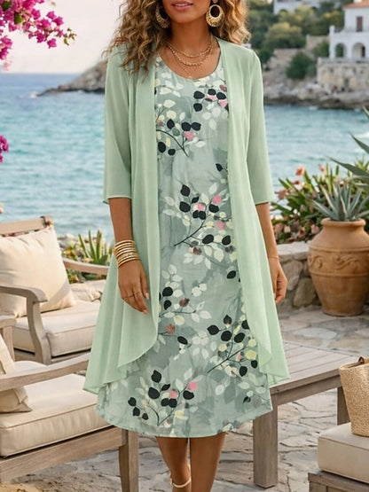 Women's Fashionable Elegant 2pcs Chiffon Dress Set Sophisticated Design with Matching Top and Skirt Feminine Chic Casual Daytime to Evening Wear Travel Outing Weekend Errands Lounge Wear Comfortable Fashionable Outfit Spring Summer