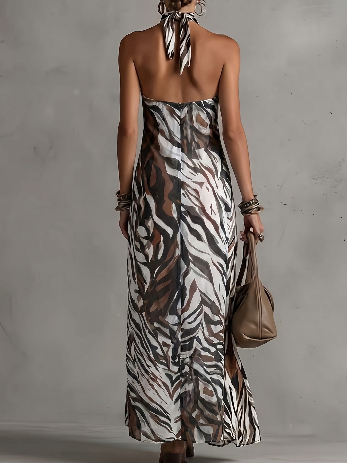 Valeria™ – Wild Elegance Halter Maxi Dress