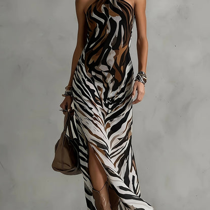 Valeria™ – Wild Elegance Halter Maxi Dress
