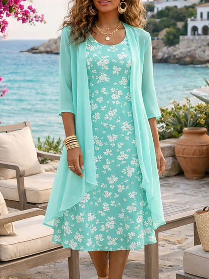 Women's Fashionable Elegant 2pcs Chiffon Dress Set Sophisticated Design with Matching Top and Skirt Feminine Chic Casual Daytime to Evening Wear Travel Outing Weekend Errands Lounge Wear Comfortable Fashionable Outfit Spring Summer