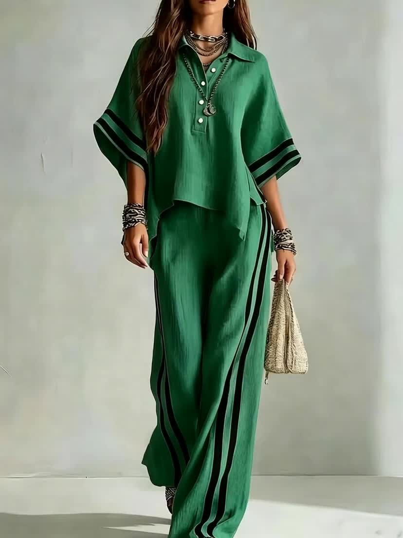 2PCSNew Women's Short Sleeved Shirt Loose Pants 2pcs Set