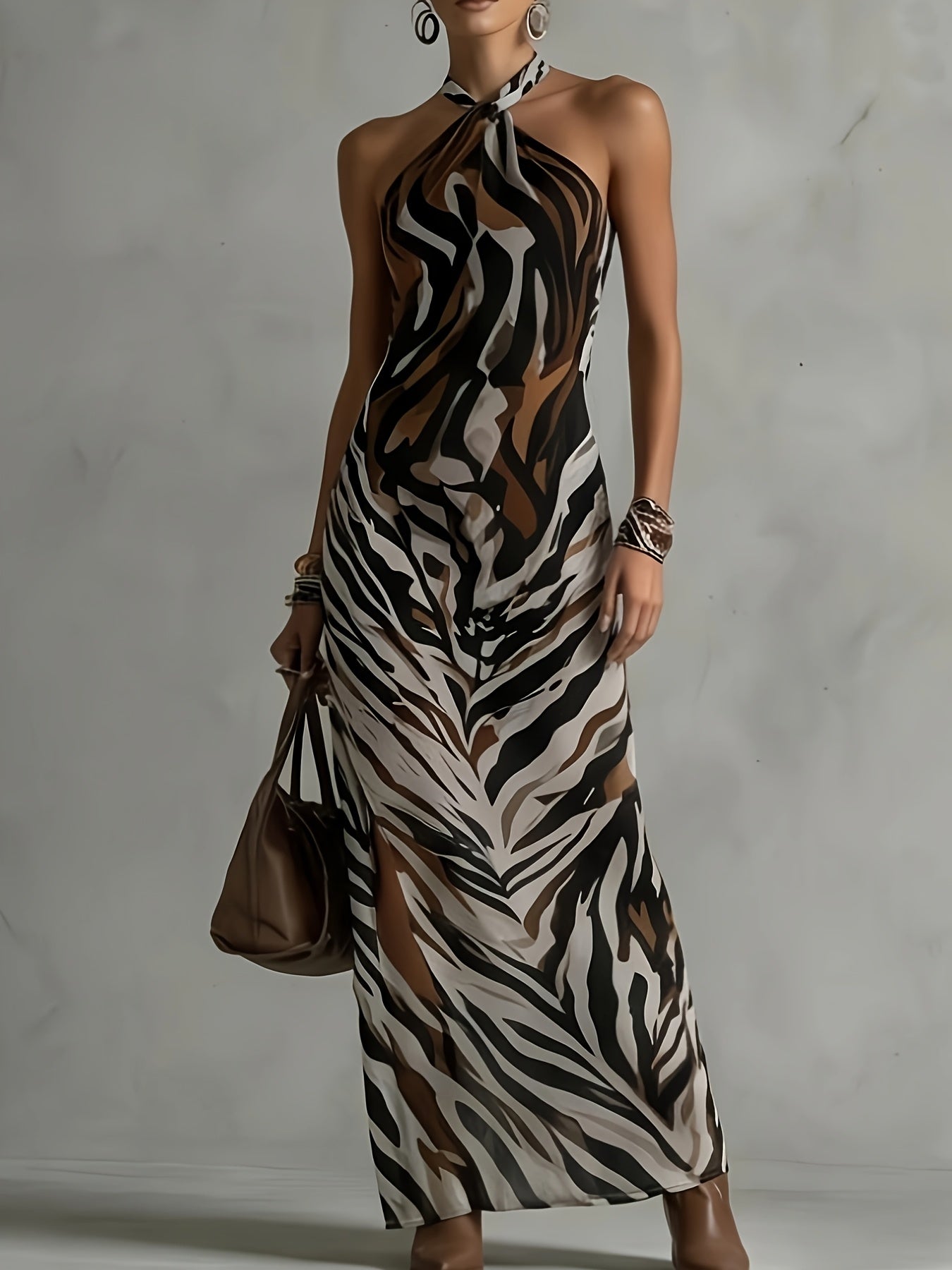 Valeria™ – Wild Elegance Halter Maxi Dress
