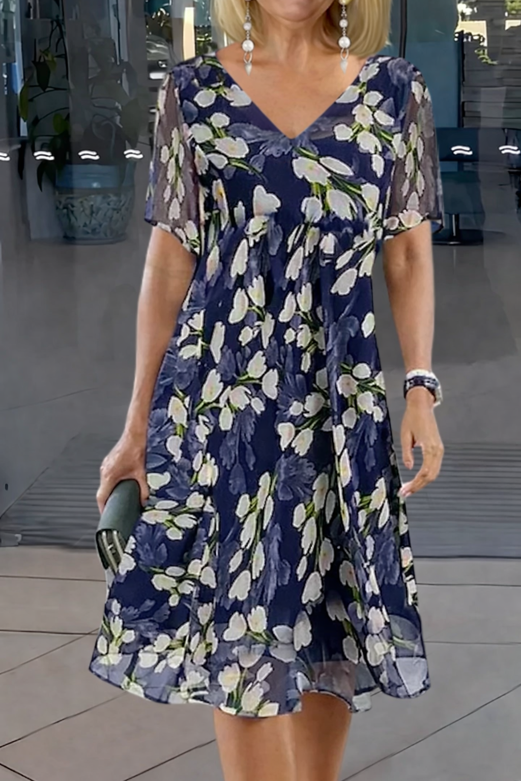 Oaklyn Tulip Floral Double Layer Midi Dress