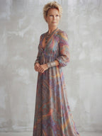 Vintage Paisley Print V neck Dress With Tie Waist