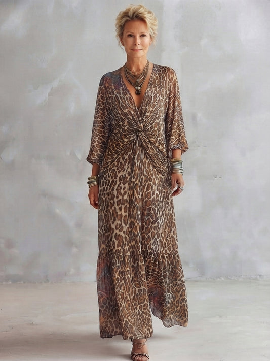 Elevated Leopard Print Twist-Front Maxi Dress