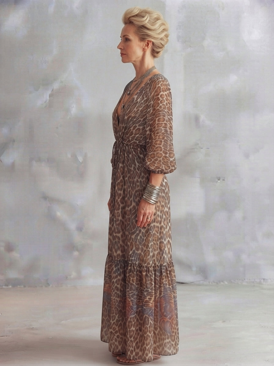 Elevated Leopard Print Twist-Front Maxi Dress