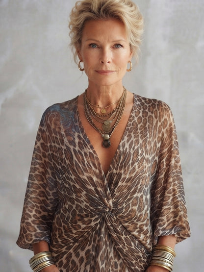 Elevated Leopard Print Twist-Front Maxi Dress