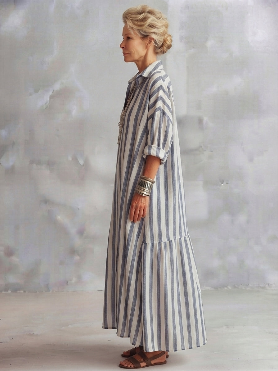 Casual Striped Shirt Bohemian Style Maxi Dress