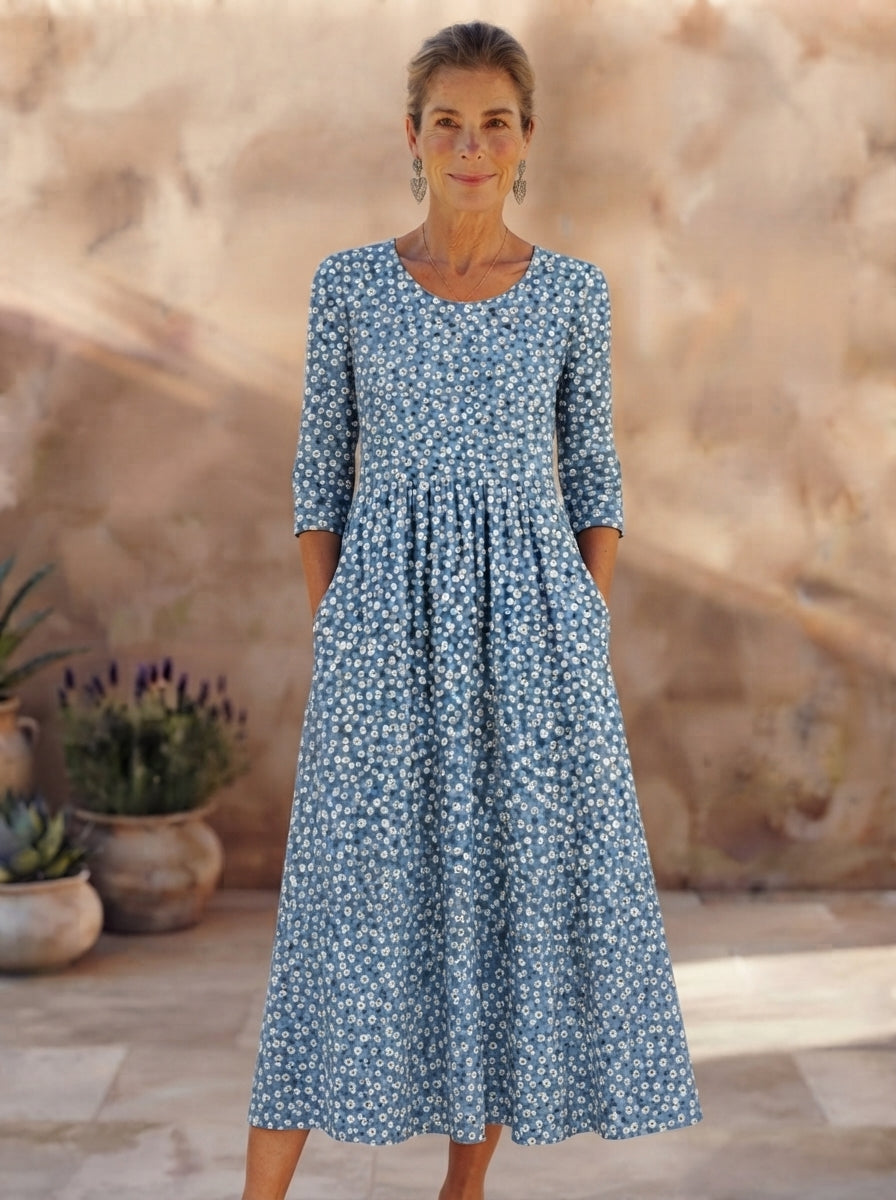 Blue Meadow Easy-Wear Floral Midi Dress