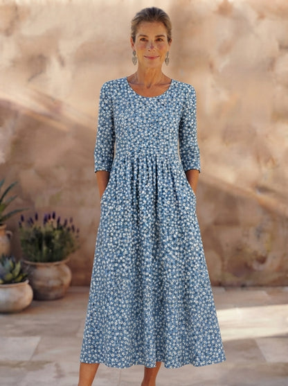 Blue Meadow Easy-Wear Floral Midi Dress