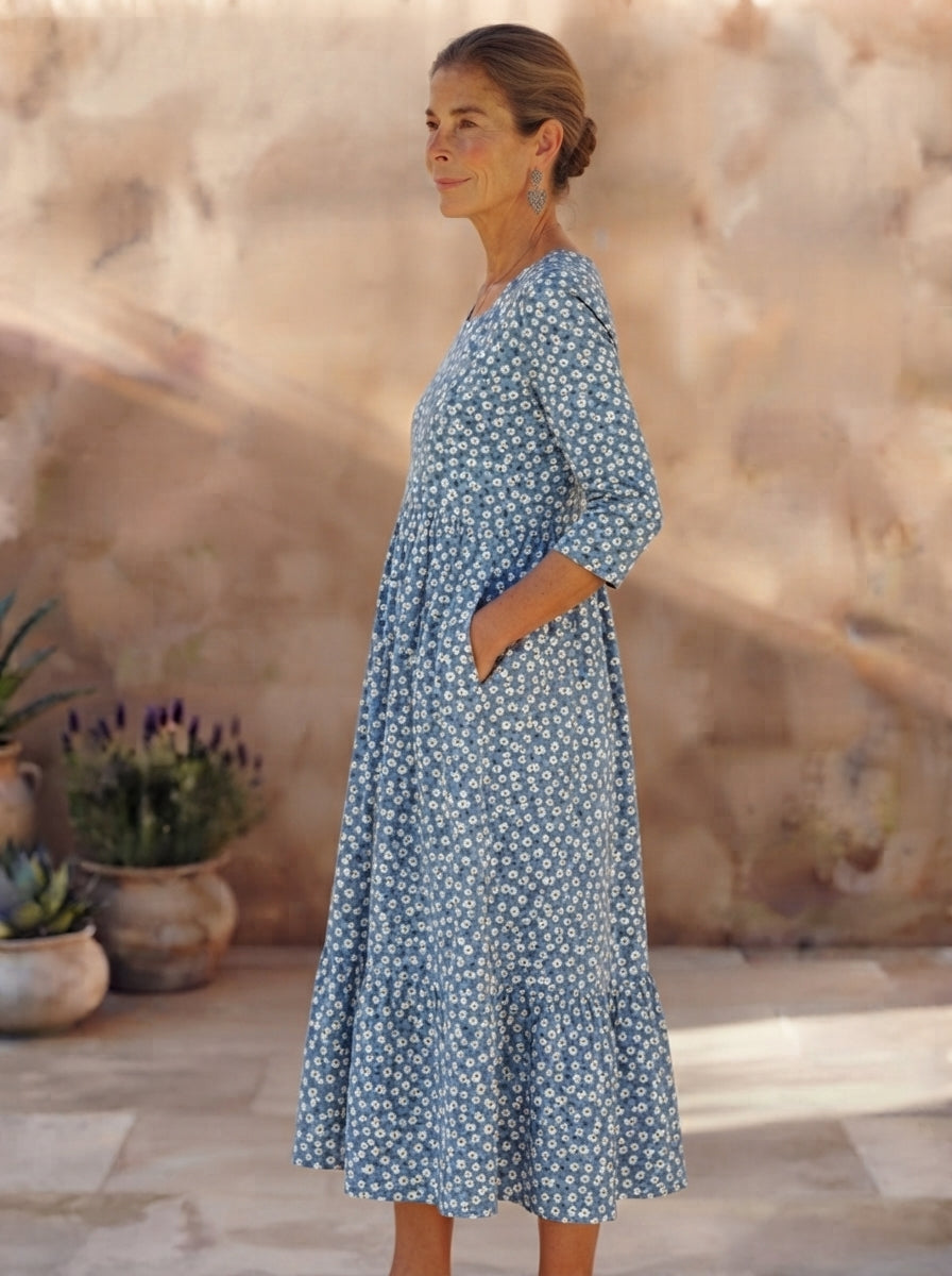 Blue Meadow Easy-Wear Floral Midi Dress