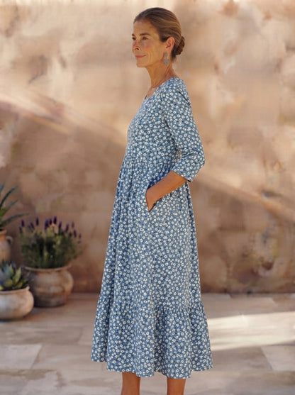 Blue Meadow Easy-Wear Floral Midi Dress