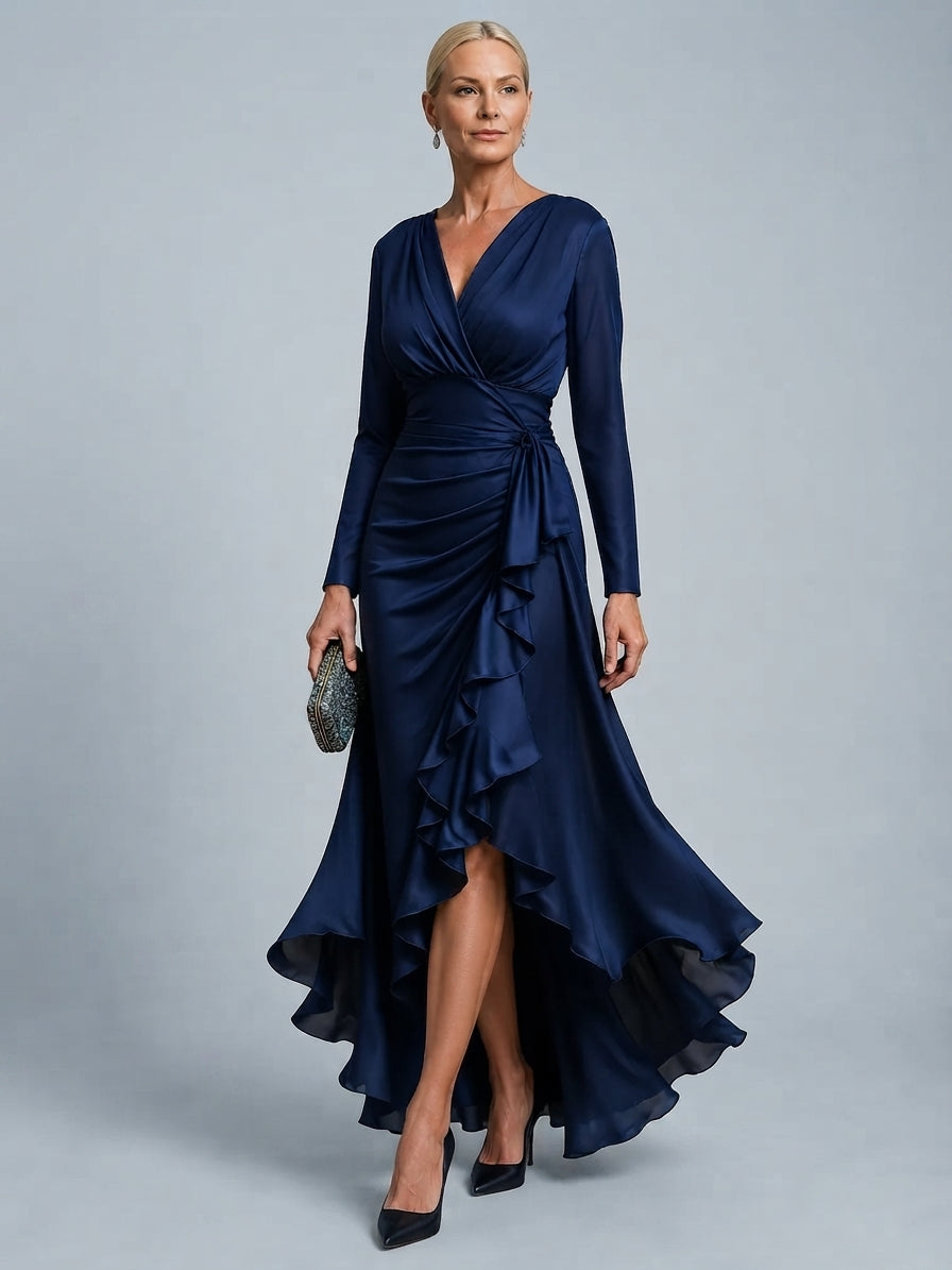 Palma | Draped Satin Maxi Dress With Ruffle Details