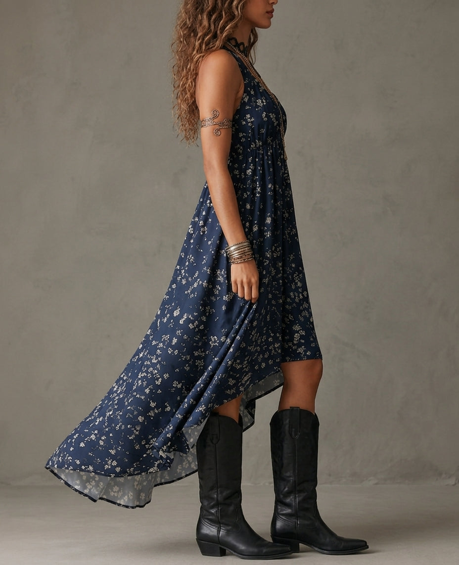 Serena™ – Midnight Bloom Halter Dress