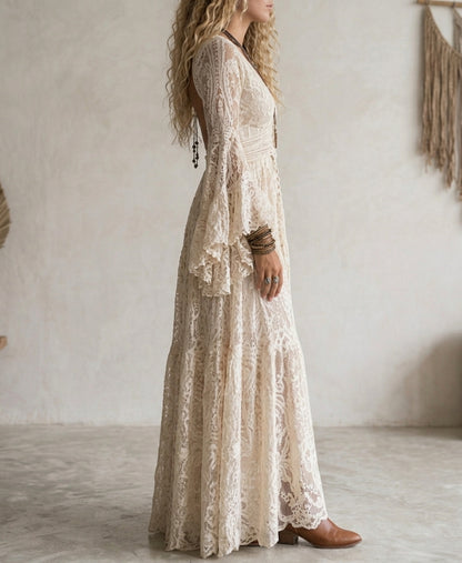 Elowen™ – Ivory Lace Maxi Dress