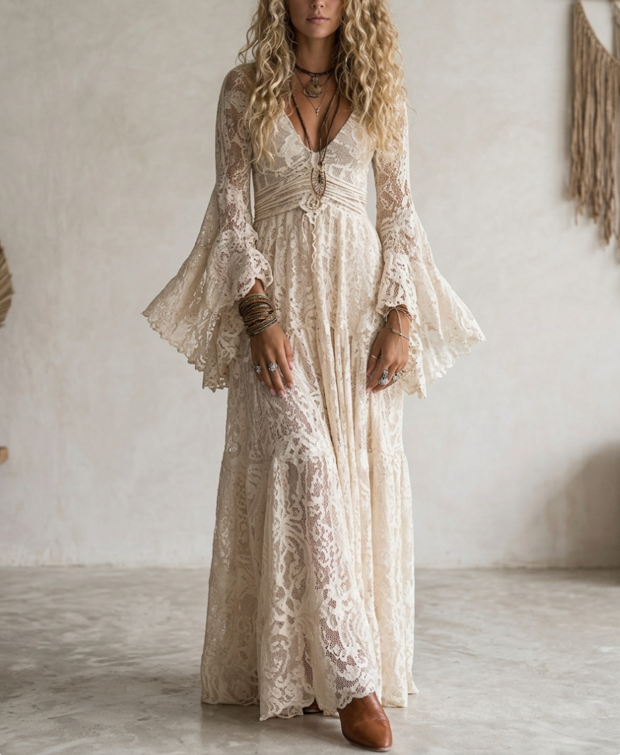 Elowen™ – Ivory Lace Maxi Dress
