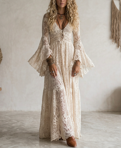 Elowen™ – Ivory Lace Maxi Dress