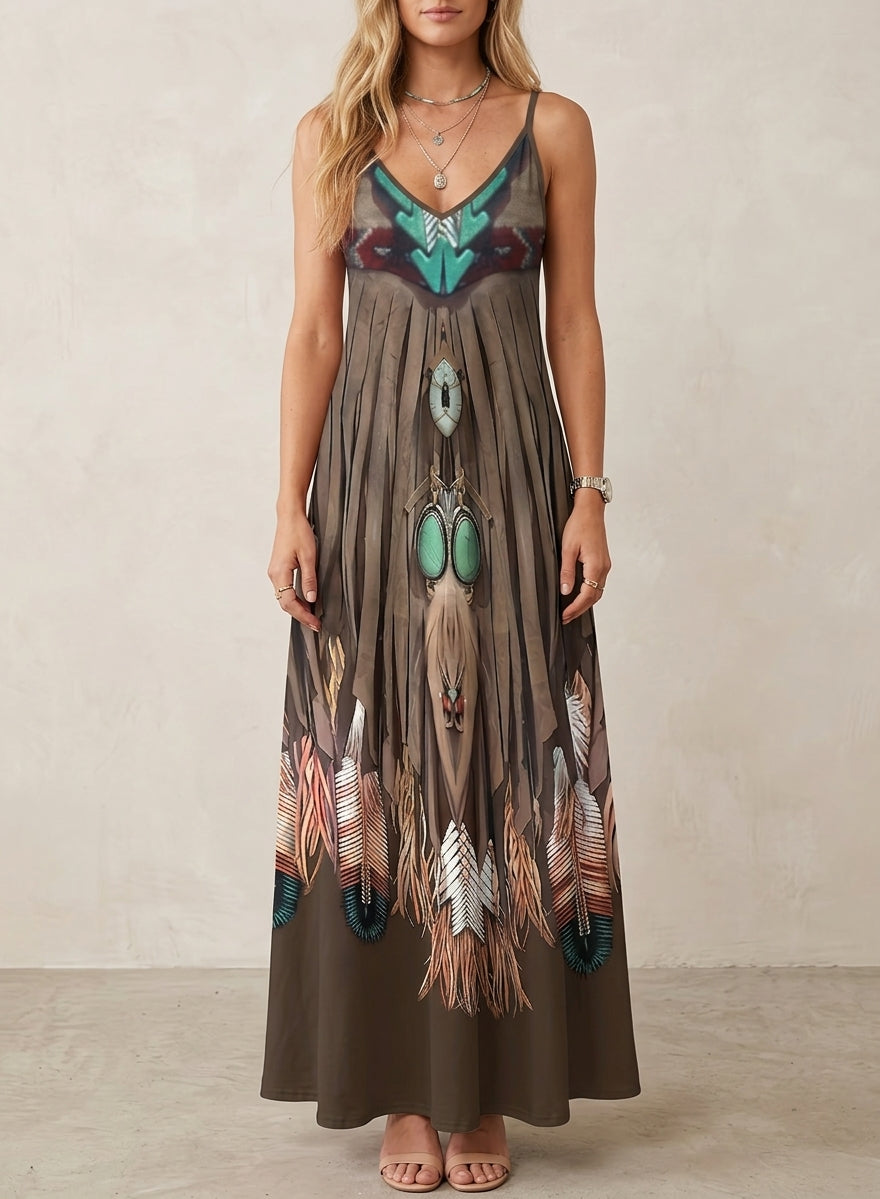 Willow™ – Bohemian Feather Maxi Dress
